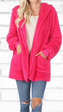 Load image into Gallery viewer, Hooded Open-Front Teddy Coat- HOT PINK
