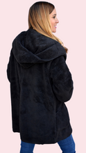 Load image into Gallery viewer, Hooded Open-Front Teddy Coat-BLACK
