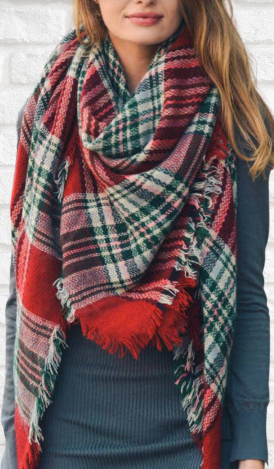 Classic Plaid Blanket Scarf-RED AND GREEN