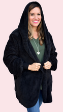 Load image into Gallery viewer, Hooded Open-Front Teddy Coat-BLACK
